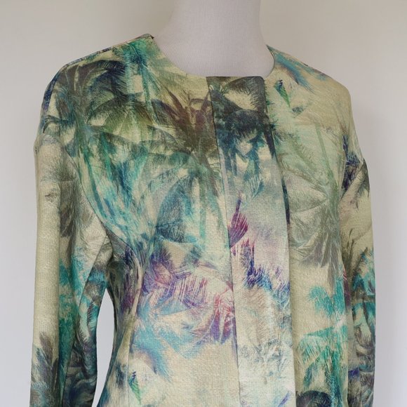 NAF NAF PARIS Size 40 (US Size Large) Green Blue Palm Tree Jacket Coat - Picture 6 of 11